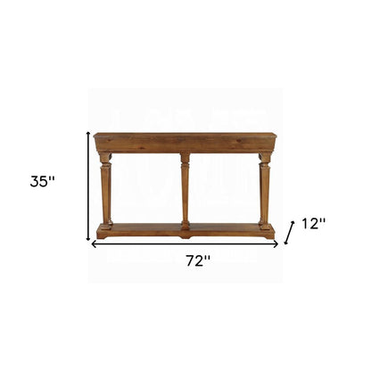72" Oak Wood Floor Shelf Console Table With Shelf