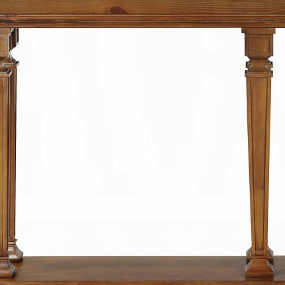 72" Oak Wood Floor Shelf Console Table With Shelf