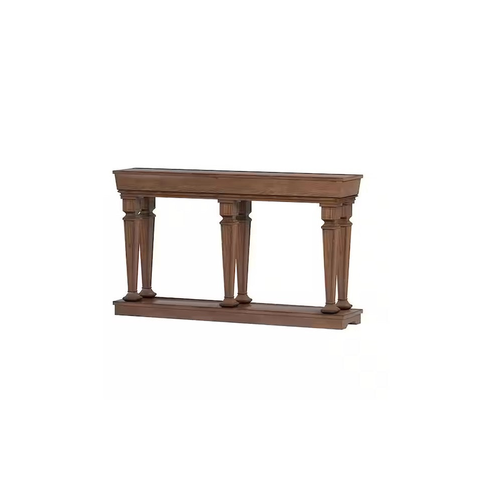 72" Oak Solid and Manufactured Wood Floor Shelf Console Table With Shelves