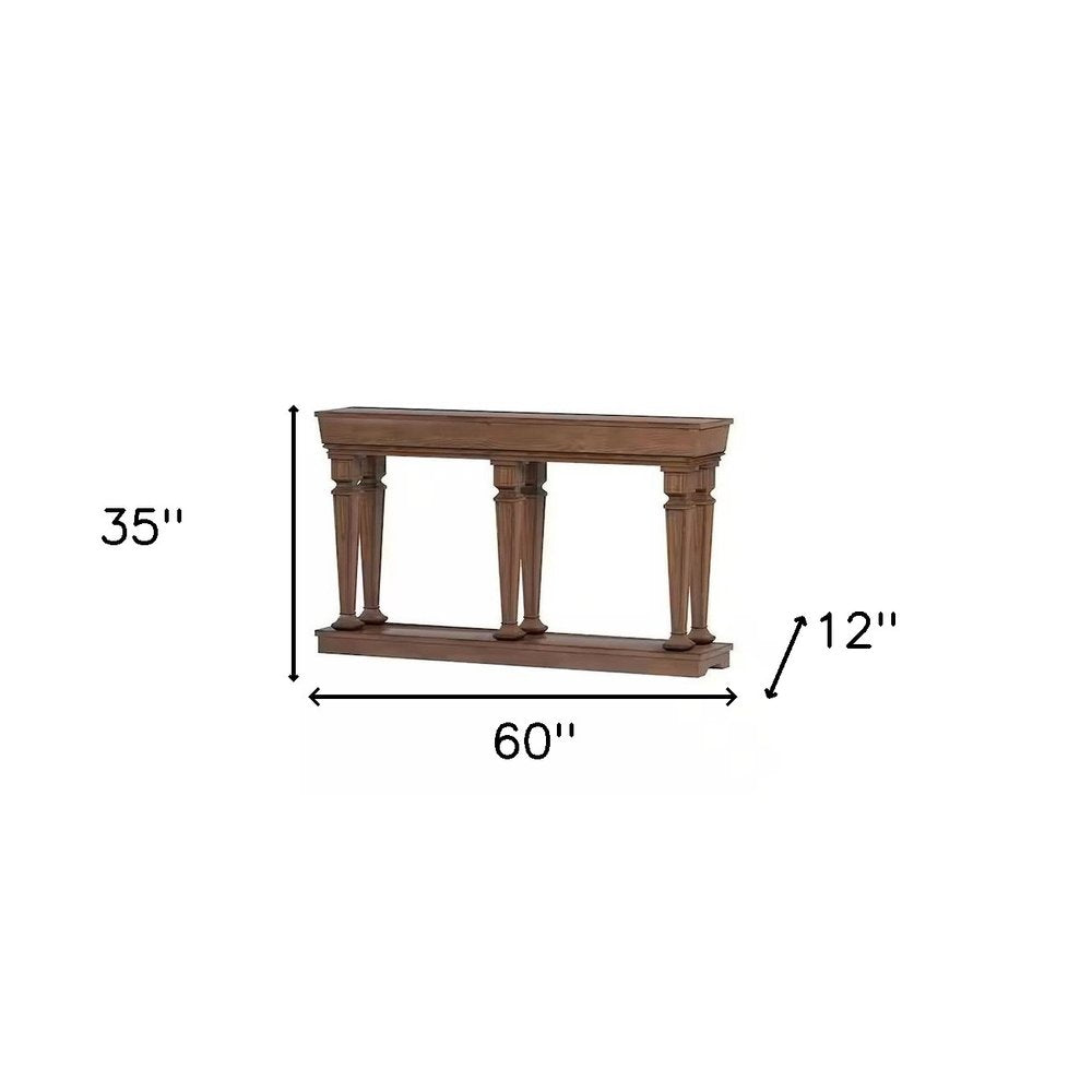 72" Oak Wood Floor Shelf Console Table With Shelf