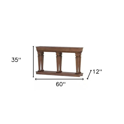72" Oak Wood Floor Shelf Console Table With Shelf