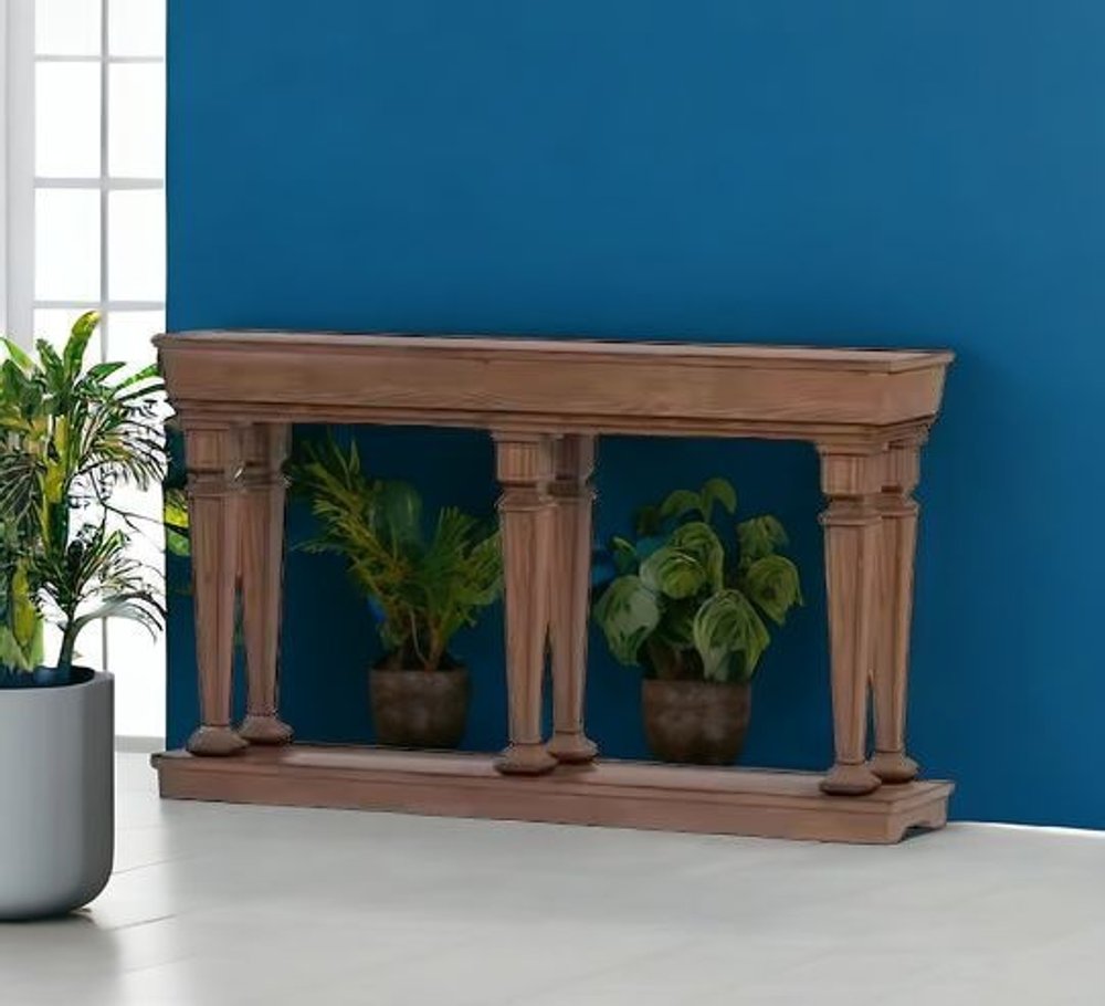 60" Brown Solid Wood Floor Shelf Console Table