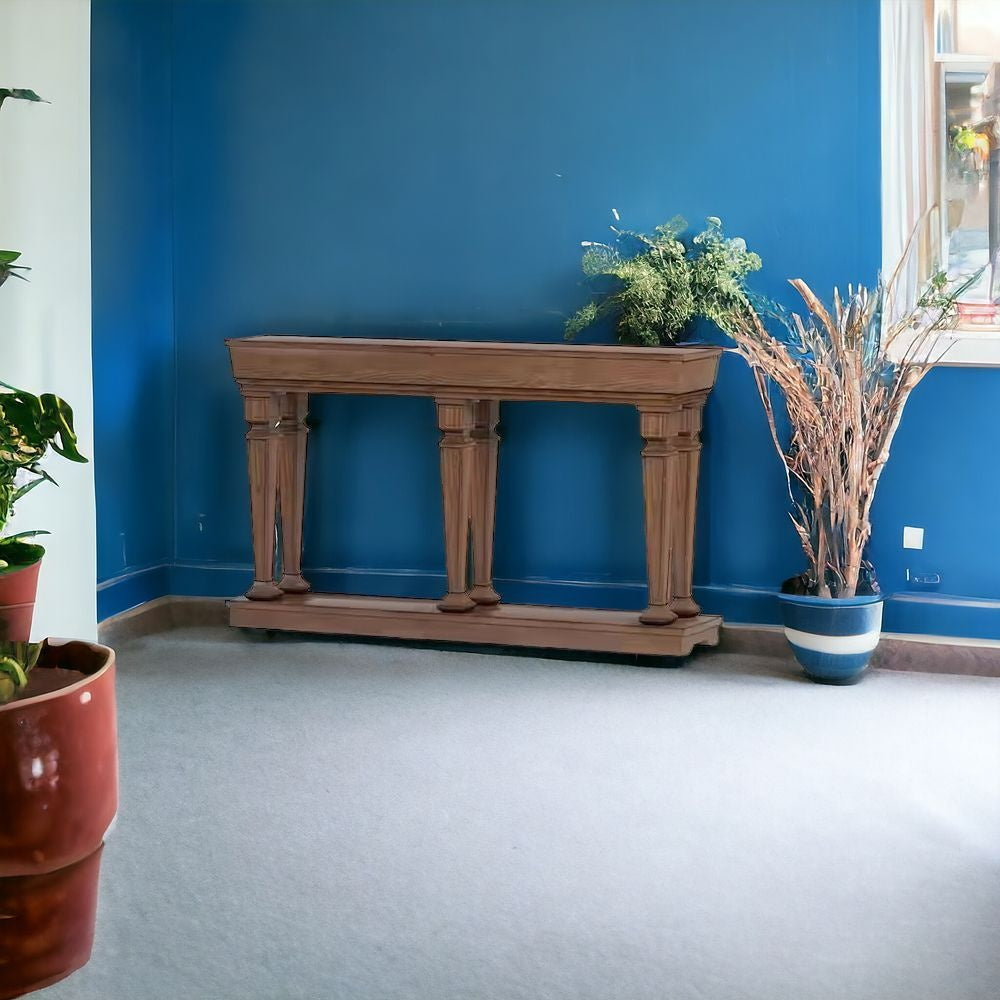 72" Oak Solid and Manufactured Wood Floor Shelf Console Table With Shelves