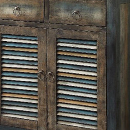 42" Blue and White Solid Wood Console Table