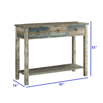 42" Blue and White Solid Wood Console Table