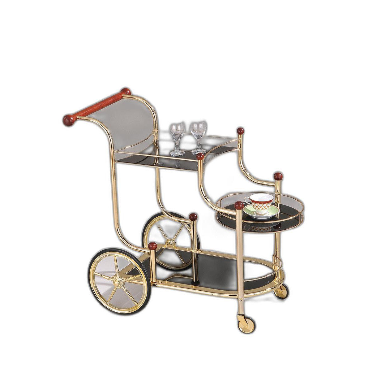 38" X 21" X 33" Golden Plated And Black Glass Serving Cart