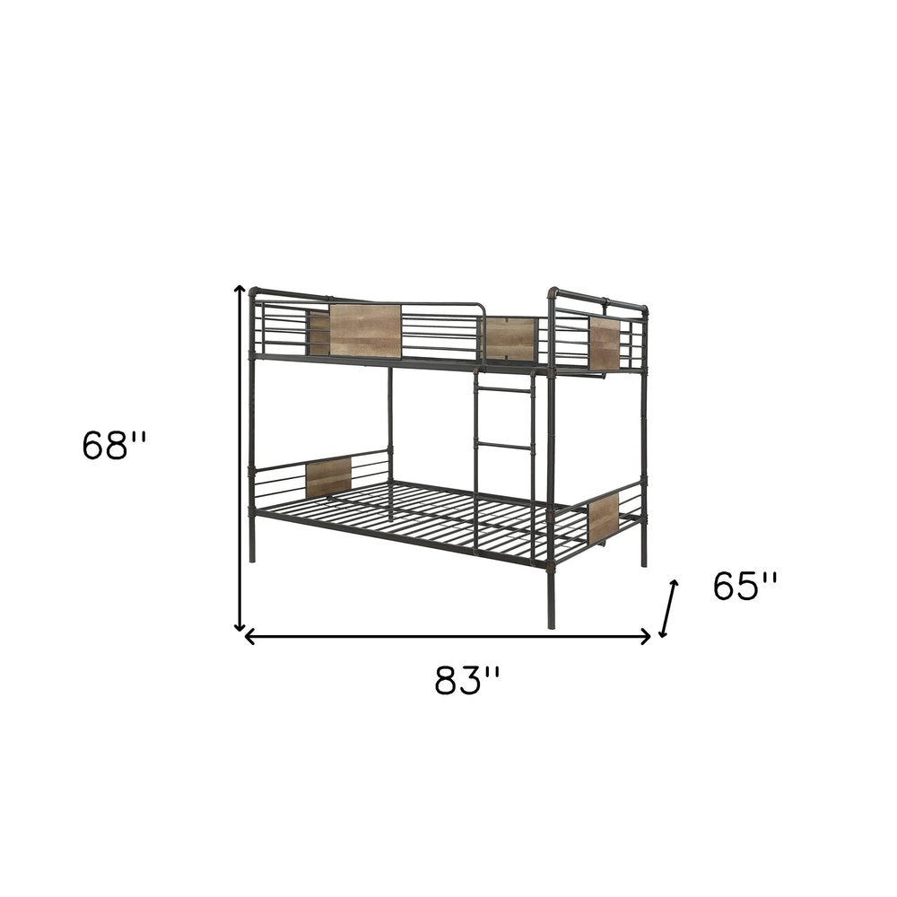 83" X 65" X 68" Sandy Black  Dark Bronze Handbrushed Queen Over Queen Bunk Bed
