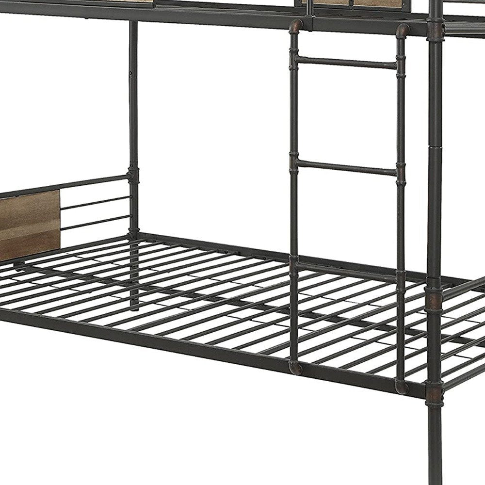83" X 65" X 68" Sandy Black  Dark Bronze Handbrushed Queen Over Queen Bunk Bed