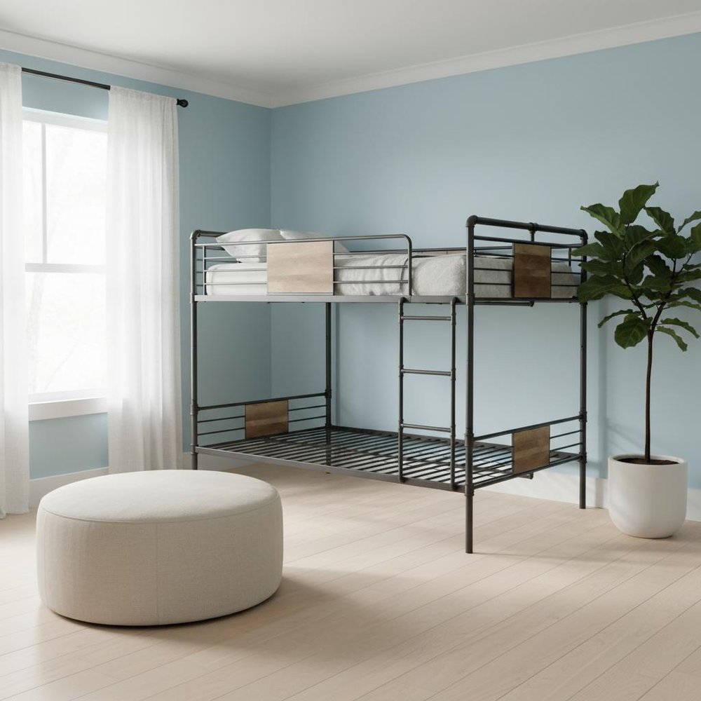 83" X 65" X 68" Sandy Black  Dark Bronze Handbrushed Queen Over Queen Bunk Bed