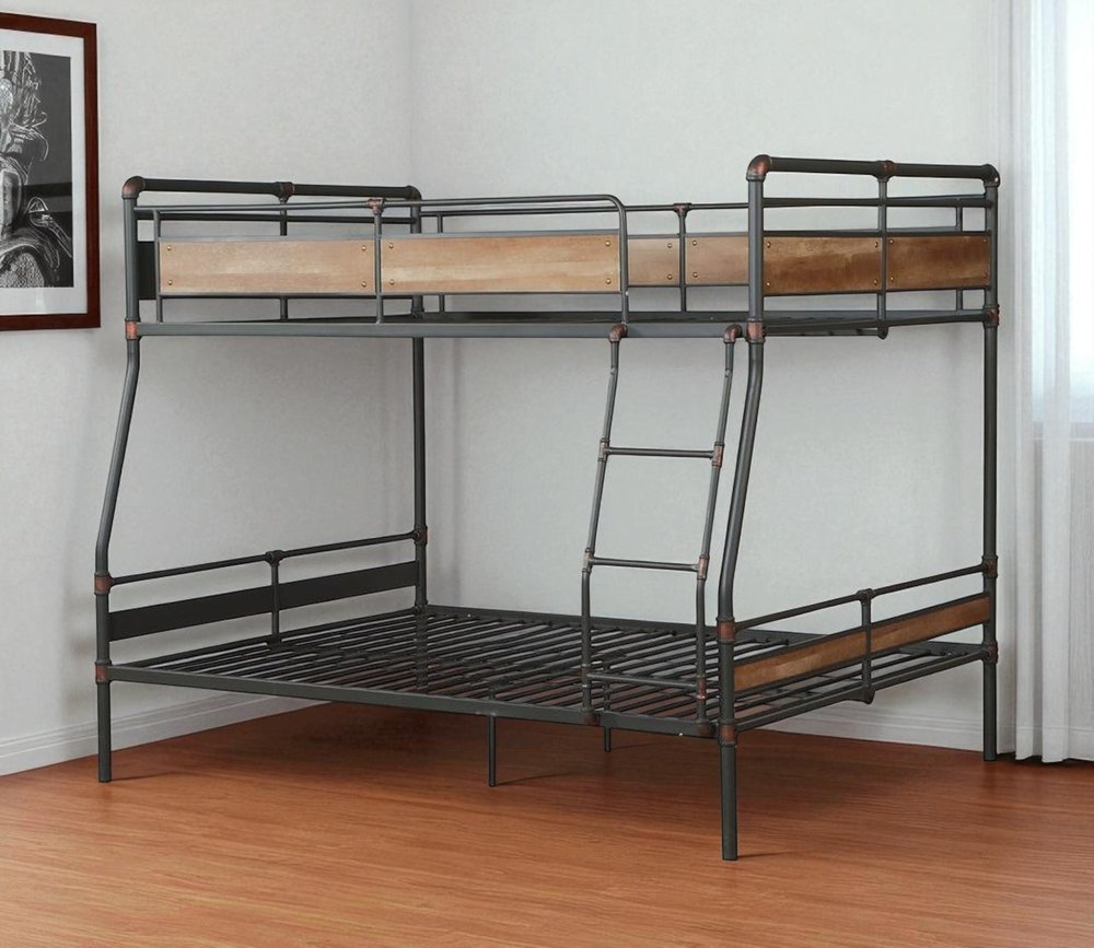 83" X 65" X 68" Sandy Black  Dark Bronze Handbrushed Queen Over Queen Bunk Bed