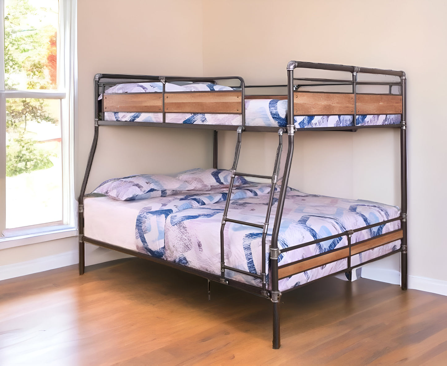 83" X 65" X 68" Sandy Black  Dark Bronze Handbrushed Queen Over Queen Bunk Bed