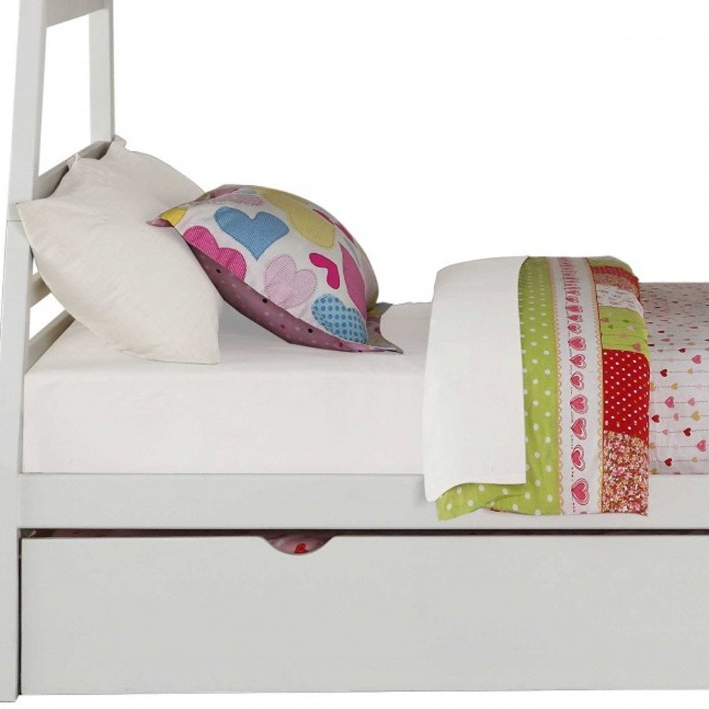 White Twin Over Full Solid Wood Bunk Bed With Stairs And Trundle And Storage