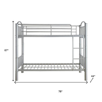 78" X 44" X 67" Twin Over Twin Silver Metal Bunk Bed