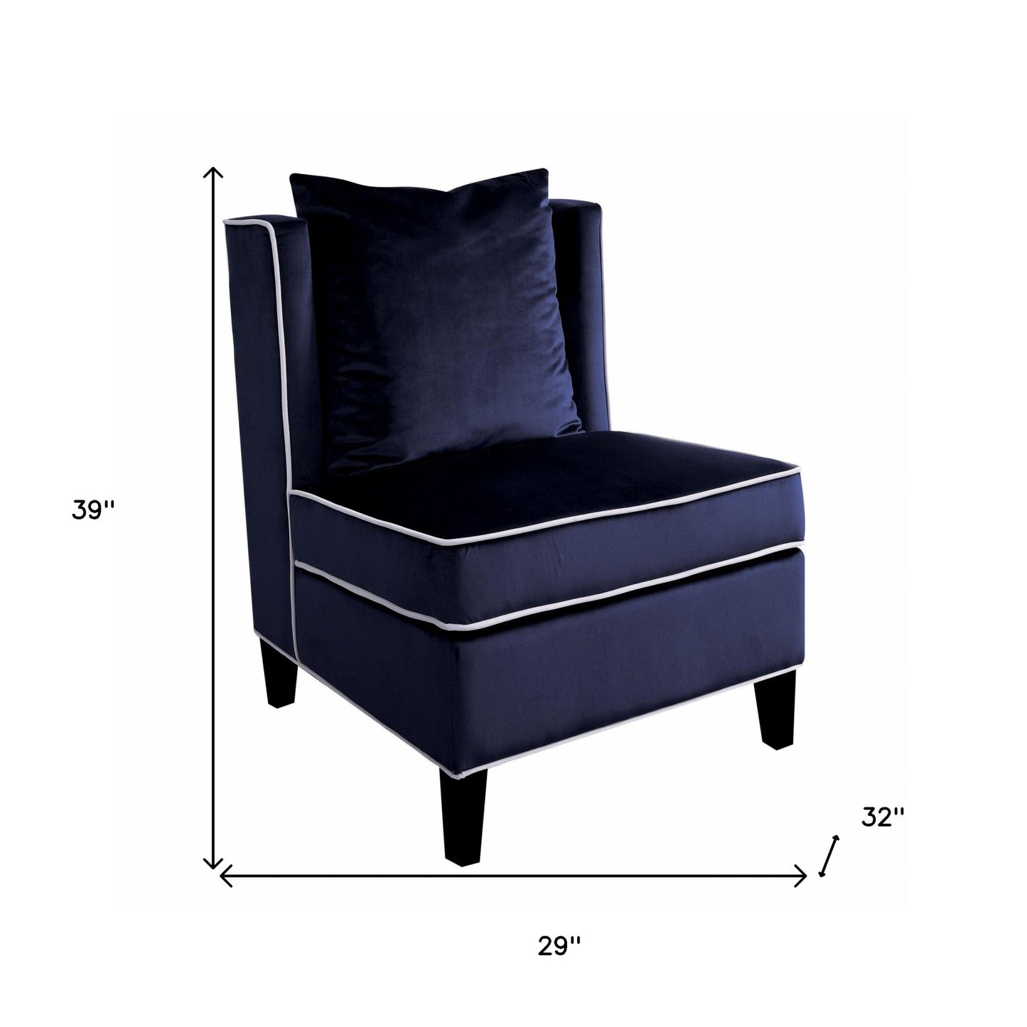 29" Dark Blue And Black Velvet Slipper Chair