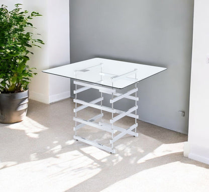 42" Clear and Silver Glass Square Frame Console Table