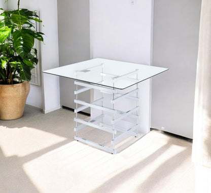 42" Clear and Silver Glass Square Frame Console Table