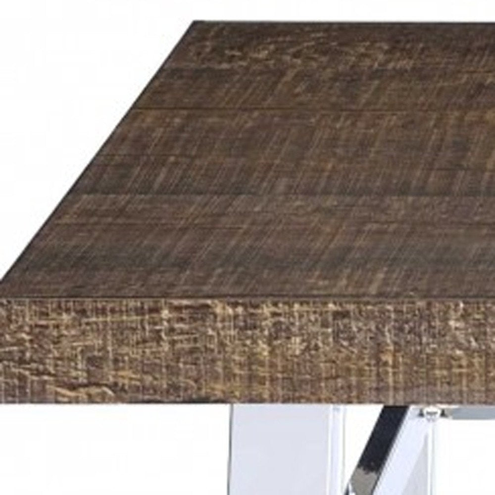 30" Brown and White Metal and Solid Wood Square Bar Table