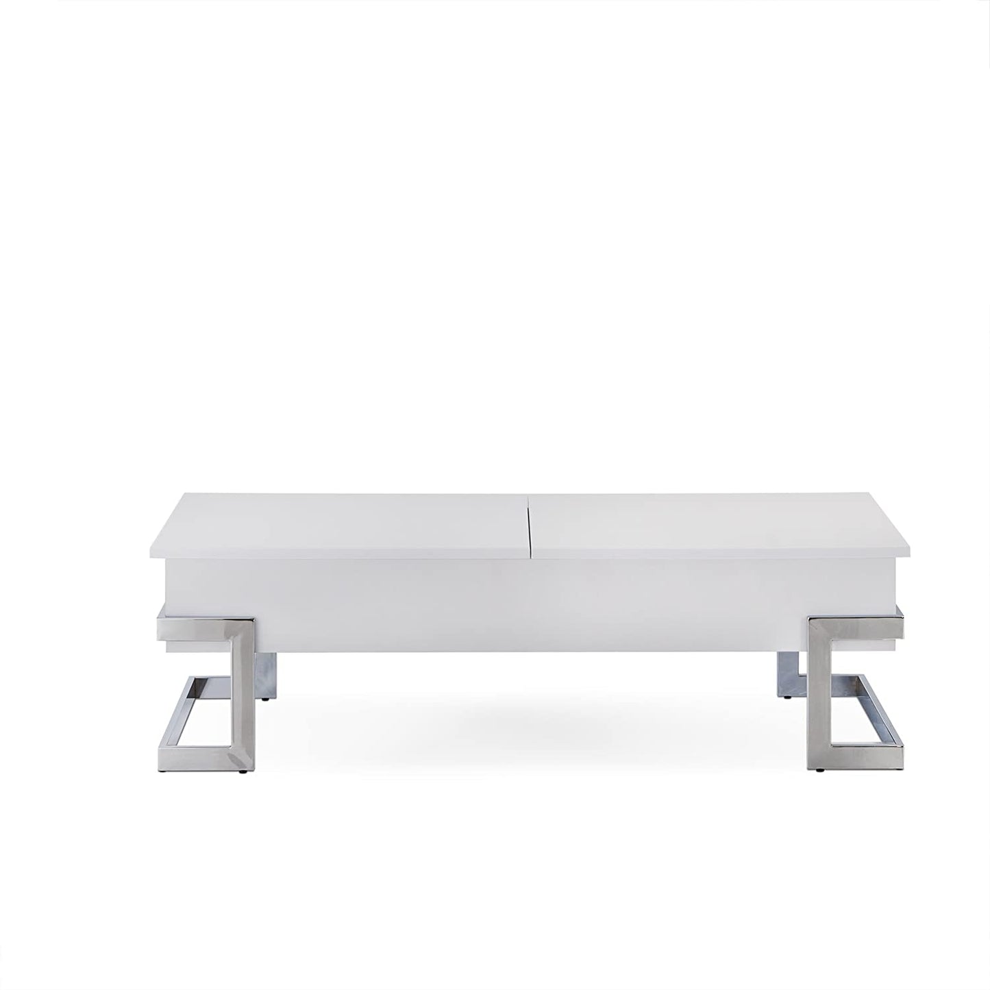 47" White And Silver Rectangular Lift Top Coffee Table