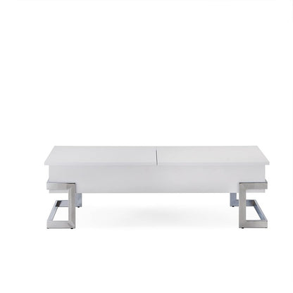 47" White and Silver Wood And Metal Lift Top Sled Coffee Table