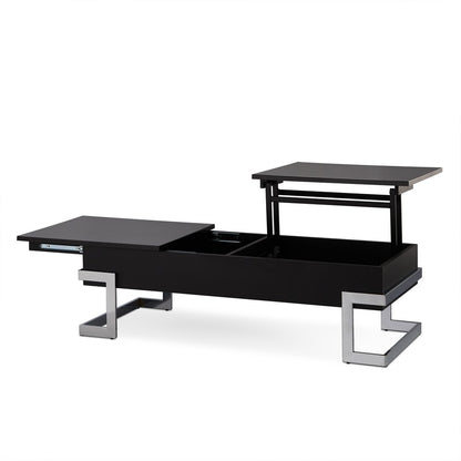 47" Black and Silver Wood And Iron Lift Top Sled Coffee Table