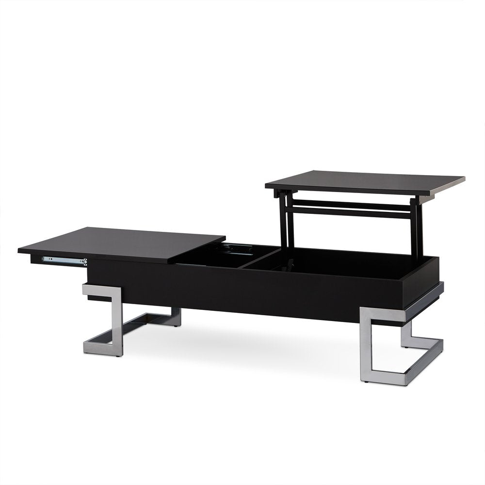 47" White and Silver Wood And Metal Lift Top Sled Coffee Table