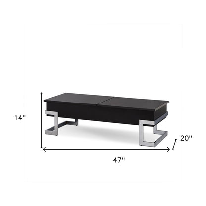 47" Black and Silver Wood And Iron Lift Top Sled Coffee Table
