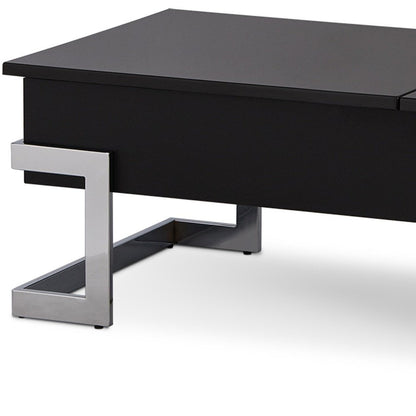 47" White and Silver Wood And Metal Lift Top Sled Coffee Table