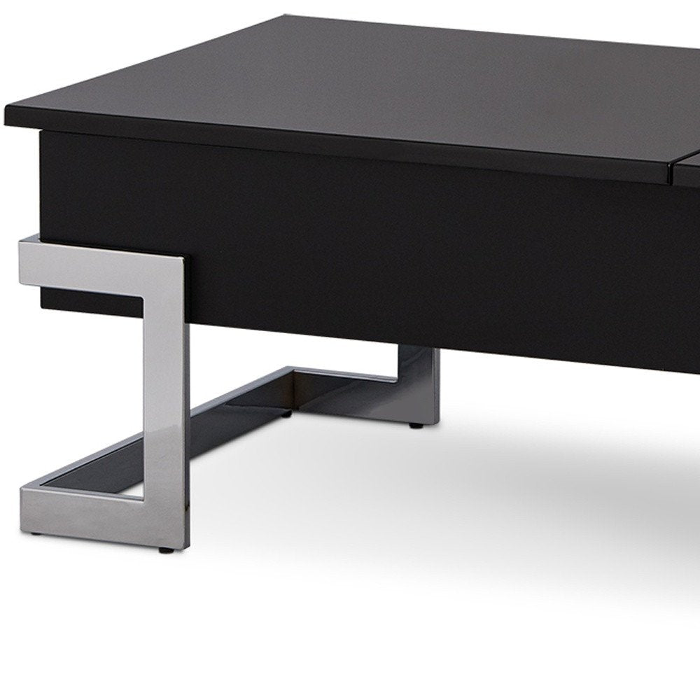 47" White and Silver Wood And Metal Lift Top Sled Coffee Table