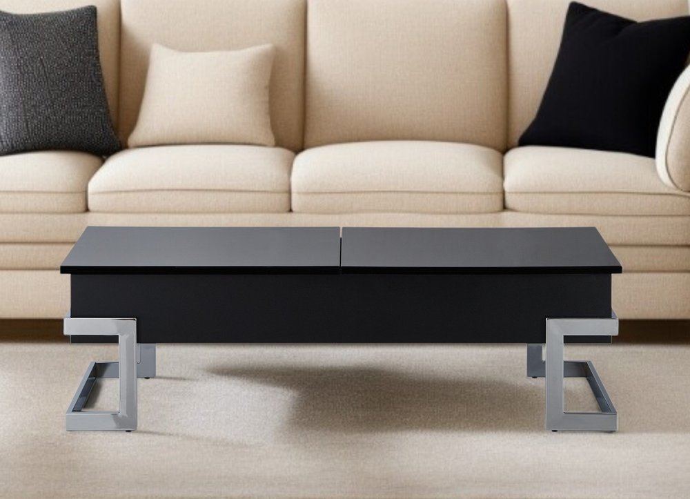 47" Black and Silver Wood And Iron Lift Top Sled Coffee Table