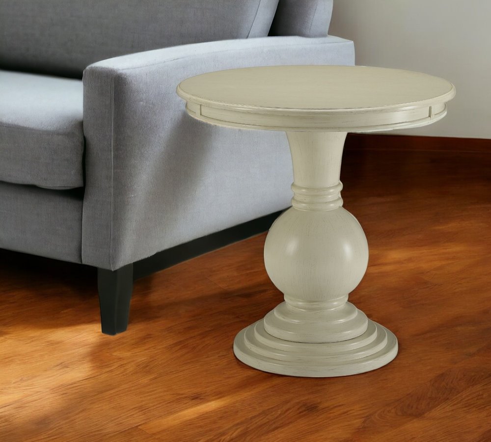 26" Brown Solid Wood Round Pedestal End Table