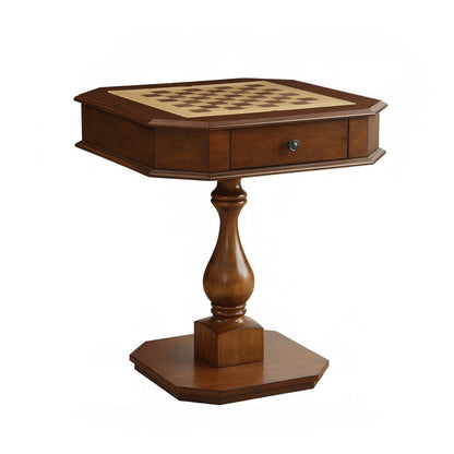 28" Brown Cherry Octagonal Game Table With Drawer