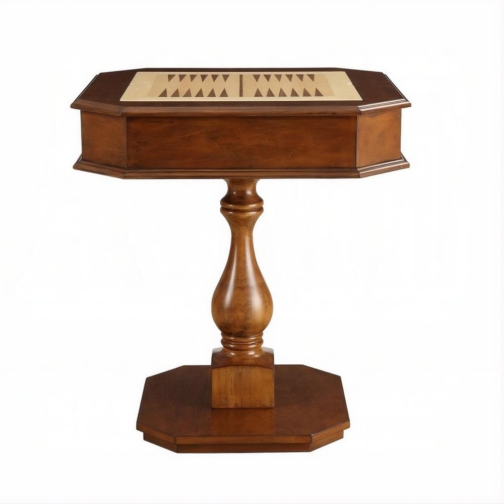 28" Brown Cherry Octagonal Game Table With Drawer