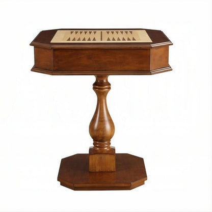28" Brown Cherry Octagonal Game Table With Drawer