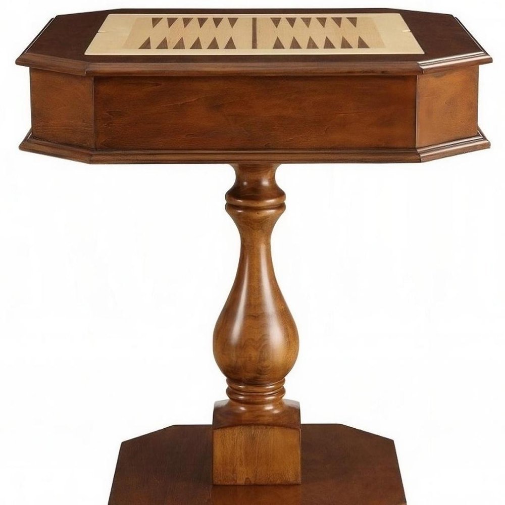28" Brown Cherry Octagonal Game Table With Drawer