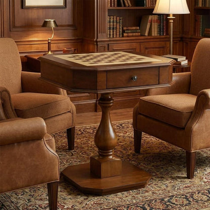 28" Brown Cherry Octagonal Game Table With Drawer