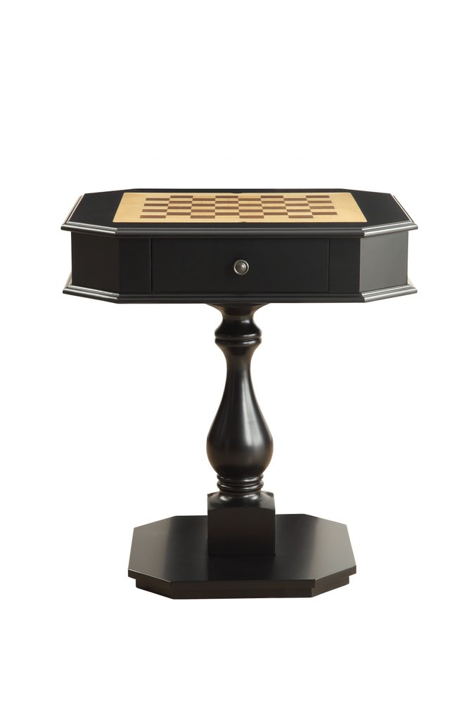 28" Black Wood Octagon Pedestal Console Table With Drawer