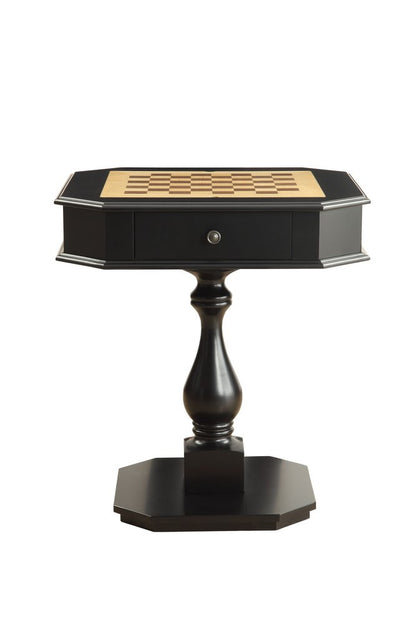 28" Black Wood Octagon Pedestal Console Table With Drawer