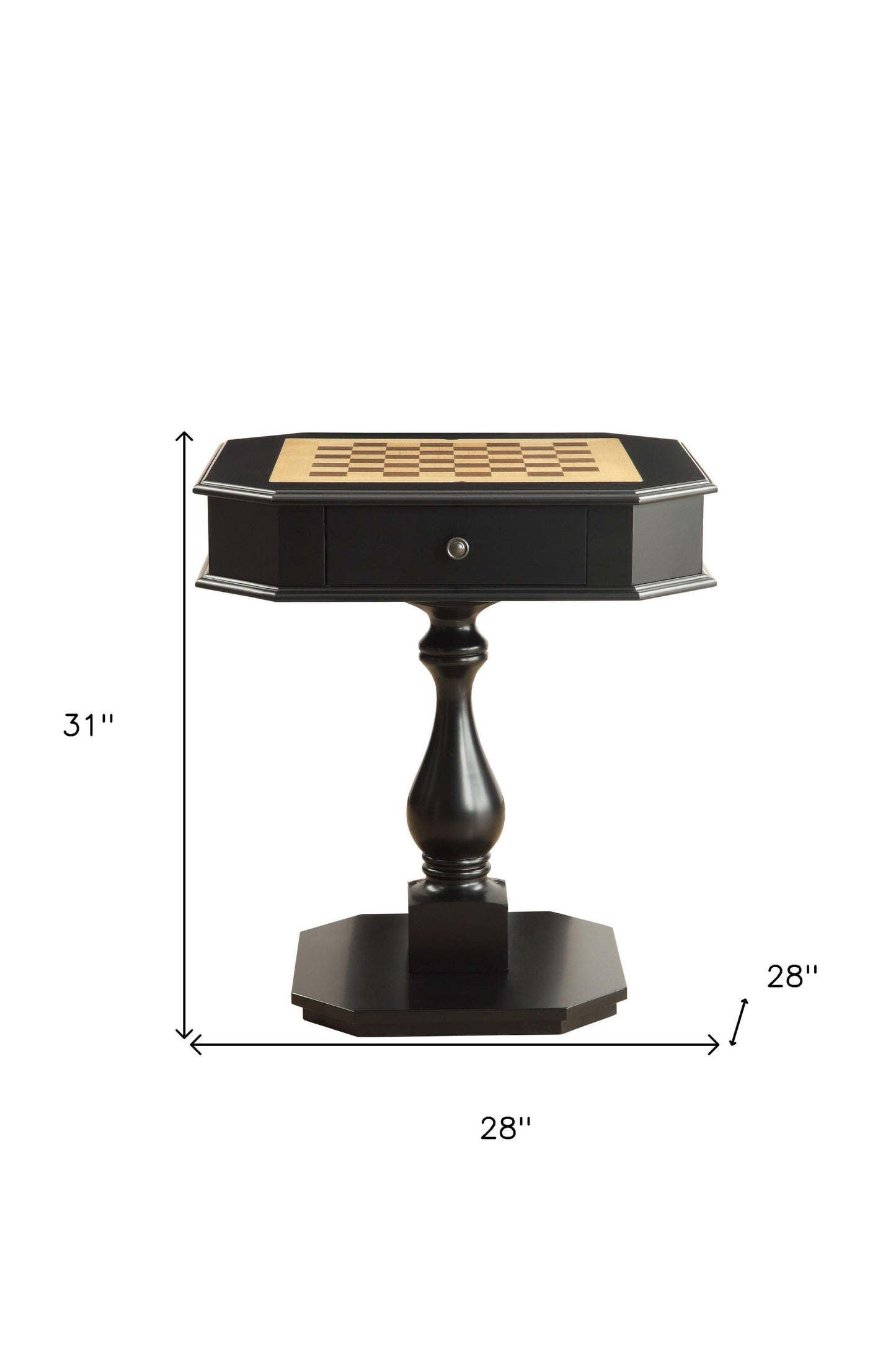 28" Black Octagon Pedestal Console Table And Drawers