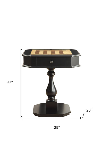 28" Black Octagon Pedestal Console Table And Drawers