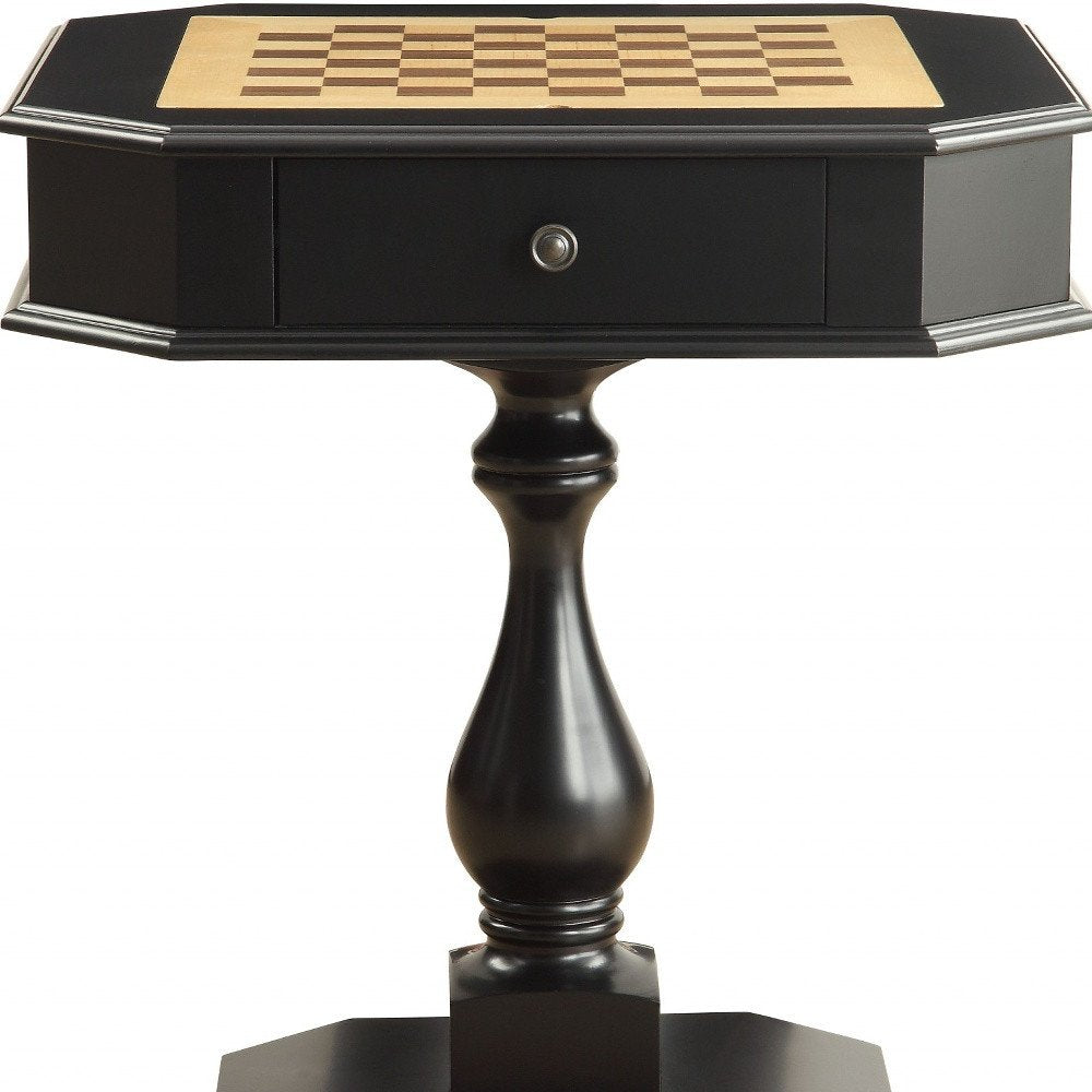 28" Black Wood Octagon Pedestal Console Table With Drawer