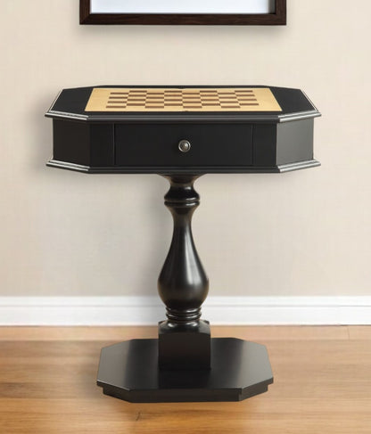 28" Black Octagon Pedestal Console Table And Drawers