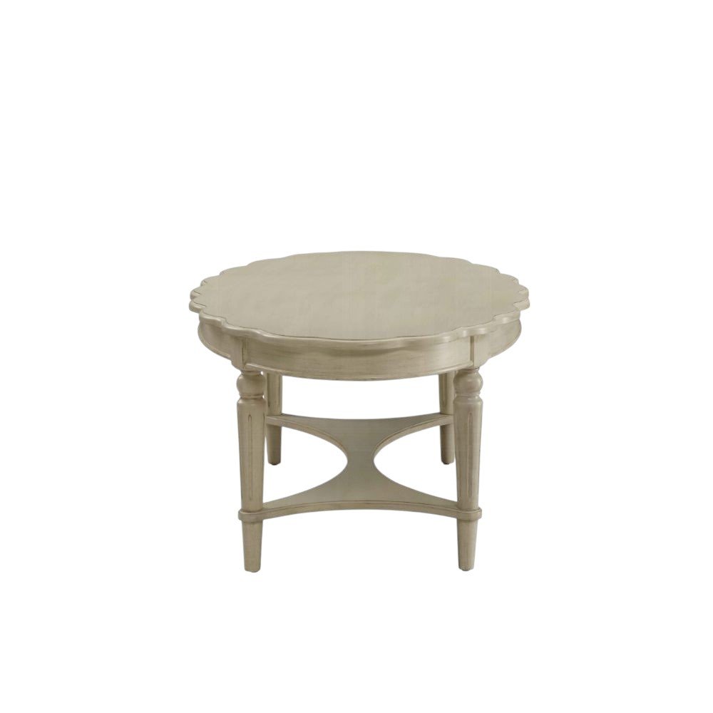 50" Antiqued White Solid Wood Oval Distressed Coffee Table