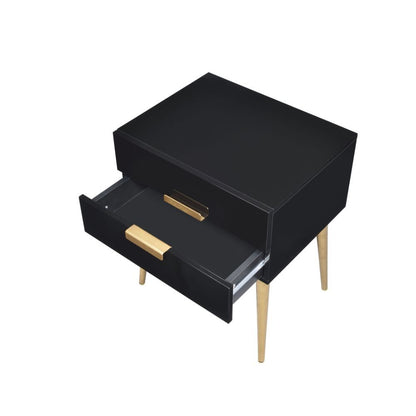 24" Black and Gold End Table With Two Drawers