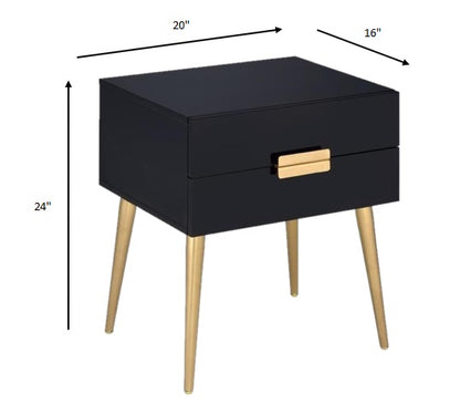 24" Black and Gold End Table With Two Drawers