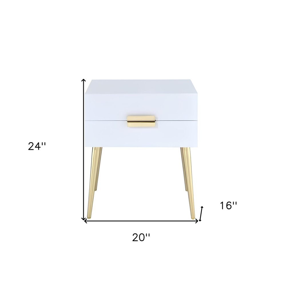 24" Gold And White End Table With Two Drawers