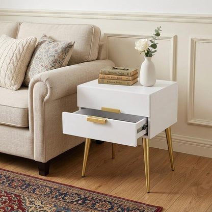 24" Black And Gold Wood And Iron End Table With Two Drawers