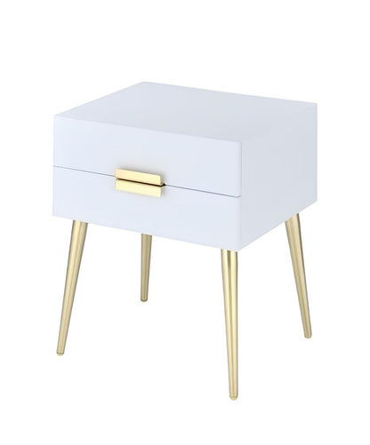 24" Gold And White End Table With Two Drawers