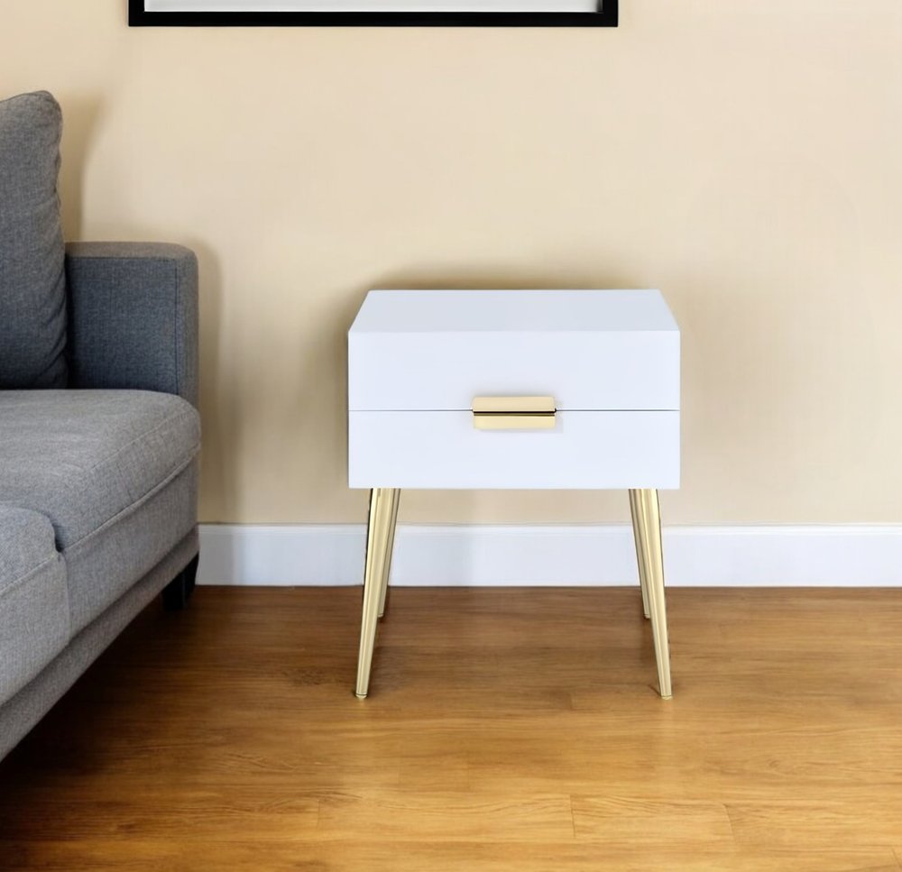 24" Gold And White End Table With Two Drawers