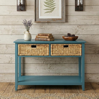 44" Teal Blue Solid Wood Console Table