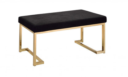 40" Black And Champagne Fabric And Steel Upholstered Bench